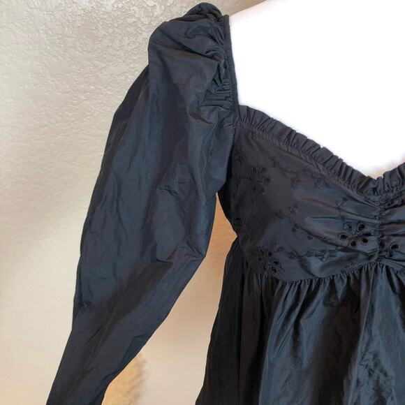 NWOT Zara Black Embroidered Puff Sleeve Mini Dress - Picture 7 of 12